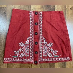Blue Rain Red Embroidered Mini Skirt large boho